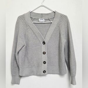 Old Navy Relaxed Cardigan Fog Gray Button Down Cotton Sz M Cozy 3D rib